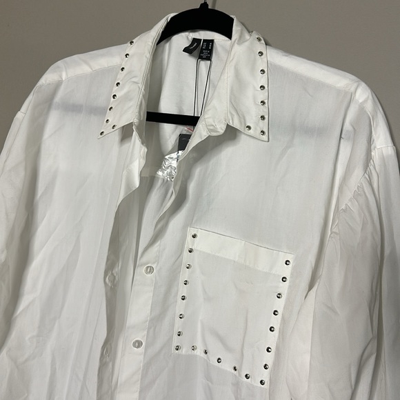 White Midi Button up shirt with silver studs - Picture 2 of 4